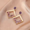 Новые серьги геометрические полые фиолетовые серьги из щебня личность темперамент модные украшения